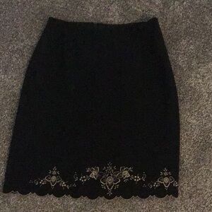 Ann Taylor Black Floral Embroidered Skirt